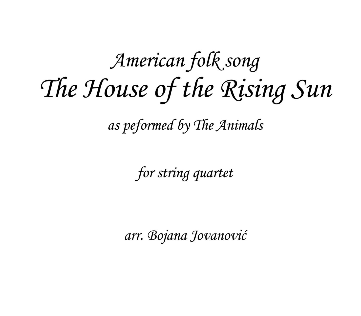 House of the rising sun Sheet music - The Animals - for String Quartet