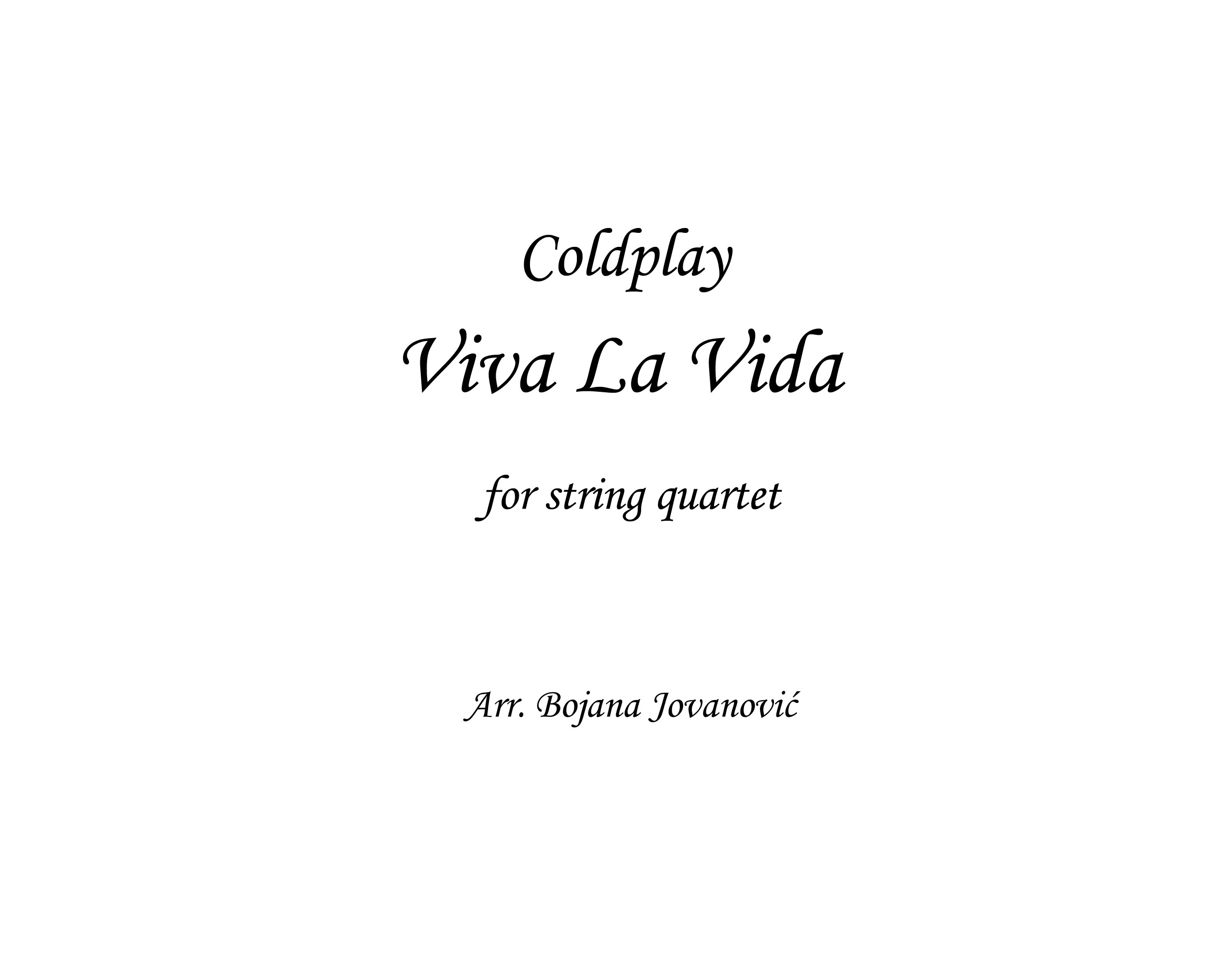 Viva La Vida Sheet Music Coldplay For String Quartet Violin Viola Cello